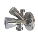 Dobbel Stopventil 1/2" x 10 mm 3/8" nippel + 3/4" til vaskemaskin