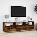  Vegghengt TV-benk med LED røkt eik 180x31x45 cm 8721158342898