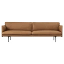 Muuto Outline Sofa 3 Seater   Black Base   Refine Leather Cognac Black