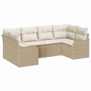  6-delers hage sofa sett med puter beige poly rotinng
