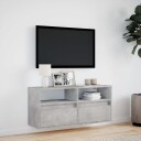  Vegghengt TV-benk med LED-lys betonggrå 100x31x45 cm 852337