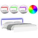 vidaXL Sengeramme med sengegavl og LED hvit 200x200 cm 8721012247987