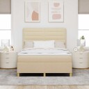  Box Spring Seng med Madrass & LED Krem 140x200 cm Stoff