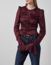 ROTATE Birger Christensen Chiffon Ruched Ls Top   Burgundy   36