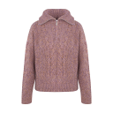 Neeti Half-zip Pink melange XL Lambswool cable zip-neck sweater