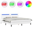  Sengestamme med LED lysstrimler Hvit 180 x 200 cm Kunstlær