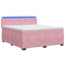 vidaXL Box Spring Seng med Madrass og LED Rosa 200 x 200 cm Fløyel
