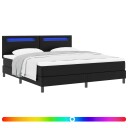 vidaXL Boksfjær Seng med LED lysstrimler Svart 180 x 200 cm Kunstlær