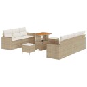  10-delt hagesofa-sett med puter beige poly rattan og akasie