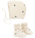 Moonboon Knitted Bonnet And Booties Giftbox   Cream   6 9M74CM