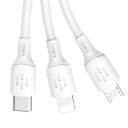Dudao 3-i-1 USB-kabel 6A 1,2m Hvit - USB-C, microUSB, Lightning