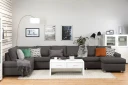 Crazy 6 seters Venstrevendt U formet XX Large Sofa med Divan og Sjeselong i Stoff   Mørk grå
