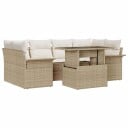  7-delt hagemøbelsett med beige puter i poly rattan