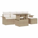  6-delt hagesofa med puter i beige polyrotting