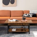 2 lags industrisalongbord med hylle og X formet metallramme Brun