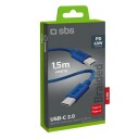 SBS USB C USB C 60W flettet kabel 1.5m blå TECABLETISSUETCCB