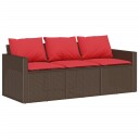 vidaXL Hagesofa med puter 3 seters brun polyrotting