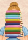 Girl With Stack of Books Plakat Pastel Book Lover Wall Art Cute Reading Illustration Print for Library or Study Room Plakat Plakat / 70x100cm