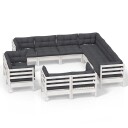 vidaXL Hagesofagruppe med puter 11 deler hvit heltre furu