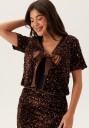 Vila Vibelieve S/S Tie Sequins Top/Ptyka Brown 36