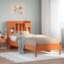  Seng med bokhylle uten madrass voksbrun 100x200 cm heltre furu 8721158617040