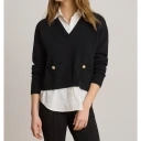 Lauren Ralph Lauren Layered Button Trim Cotton Sweater Black L