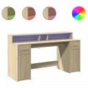  Skrivebord med LED-lys sonoma eik 160x55x91 cm konstruert tre