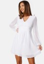 Bubbleroom Occasion Dotted Tie Back L/S Chiffon Dress White 42