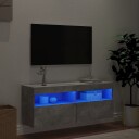  Vegghengt TV benk med LED lys betonggrå 100x30x40 cm
