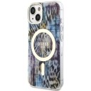 Guess Hardt Deksel Leopard Magsafe for iPhone 14 6.1" Blå