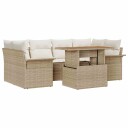 7-delt Hagesofa Set med Puter Beige Poly Rattan og Akacia