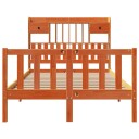  Seng med bokhylle uten madrass voksbrun 135x190 cm heltre furu 8721158605436
