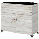 Høyseng i tre med skaprom urtebed med hjul plantekasse 110 x 50 x 95 cm blomsterkasse med fiberduk hvit for hage og balkong