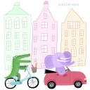 A Crocodile on a Bicycle and an Elephant in a Car Poster Plakat / 30x30cm
