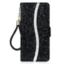 INCOVER Samsung Galaxy A34 (5G) Kunstskinn Deksel med Lommebok og Stropp - Glitter Design - Svart