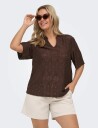 ONLY Carmakoma Carhellen S/S V Neck Blouse Jrs   Brown   50 52