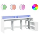  Skrivebord med LED-lys hvit 200x104x91 cm konstruert tre