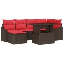 vidaXL Sofa sett 7 stk. Brun og rød Poly rattan
