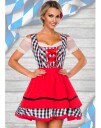 Rutete Svart og Hvit Dirndl Oktoberfestkostyme med Røde Partier
