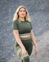 LEVITY Gravity Logo Seamless Crop Tee Green Olive Marl - S