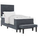  Box Spring seng med madrass & benk mørkegrå 90x200 cm fløyel