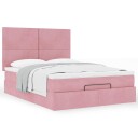  Ottoman sengeramme med madrasser rosa 140x190cm fløyel 3313402
