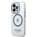 Guess Iphone 14 Pro Max Hardt Deksel Magsafe Metal Outline Blå 6,7"