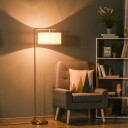 Gulvlampe i stål og lin til stue