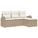  4-delt hagesofa sett med puter Beige Poly Rattan