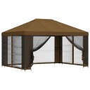 vidaXL Hagepaviljong med sidevegger 4 × 3 m Gråbrun Polyester og stål