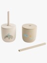 Done by Deer Silicone Straw Cup 2 Pack Celebration Sand   Beige   CUP:Ø 7X H 7CM.STRAW:13.5CM