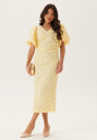 Bubbleroom Puff Sleeve Jacquard Midi Dress Yellow 34