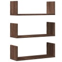  Vegghyller 3 stk brun eik 58x18x18 cm konstruert tre
