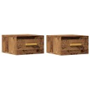  Veggmonterte nattbord 2 stk gammelt tre 35x35x20 cm 8721158556776